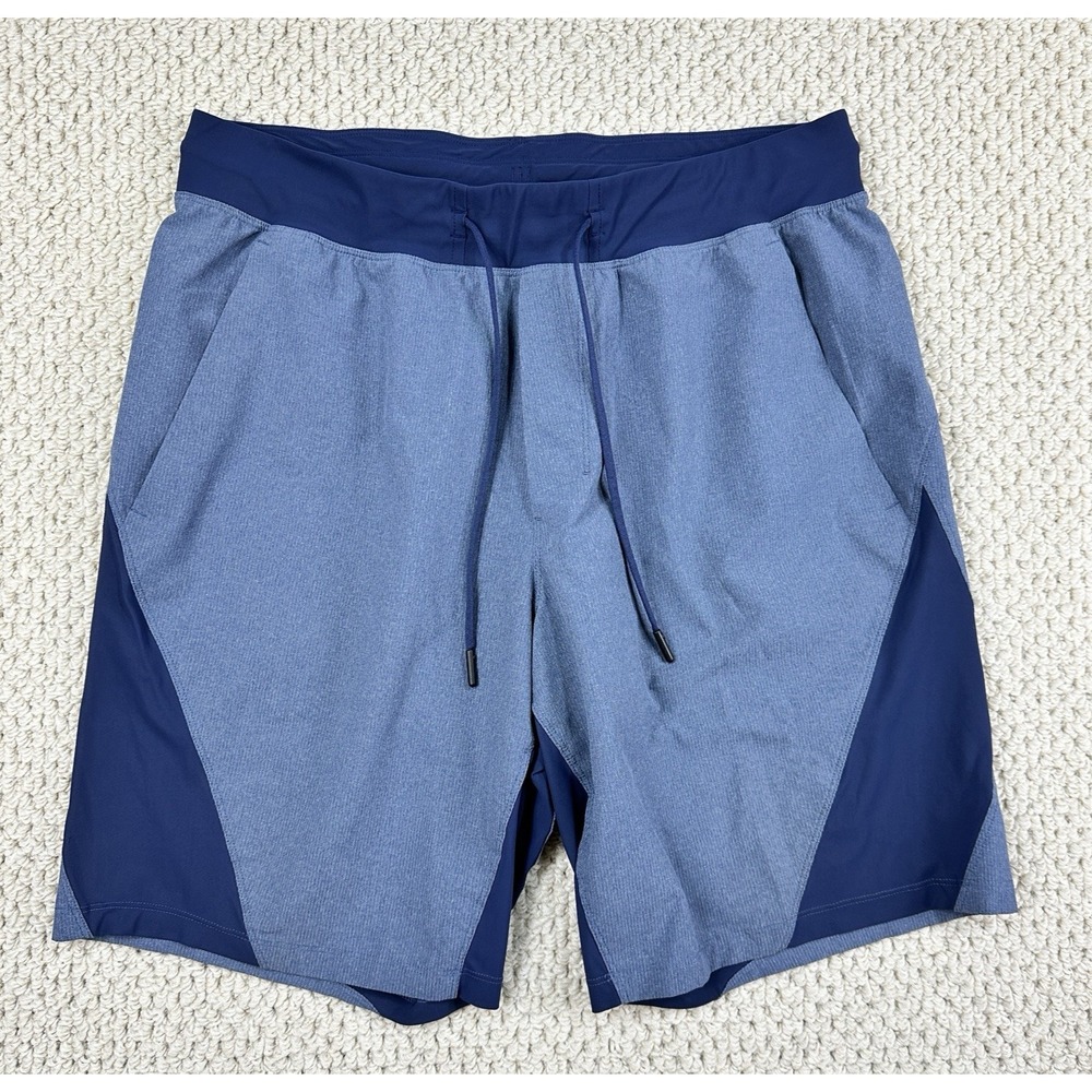 Lululemon Shorts 9" Men L Heather Deep Navy Lined Namaste At The Beach Surf Hike